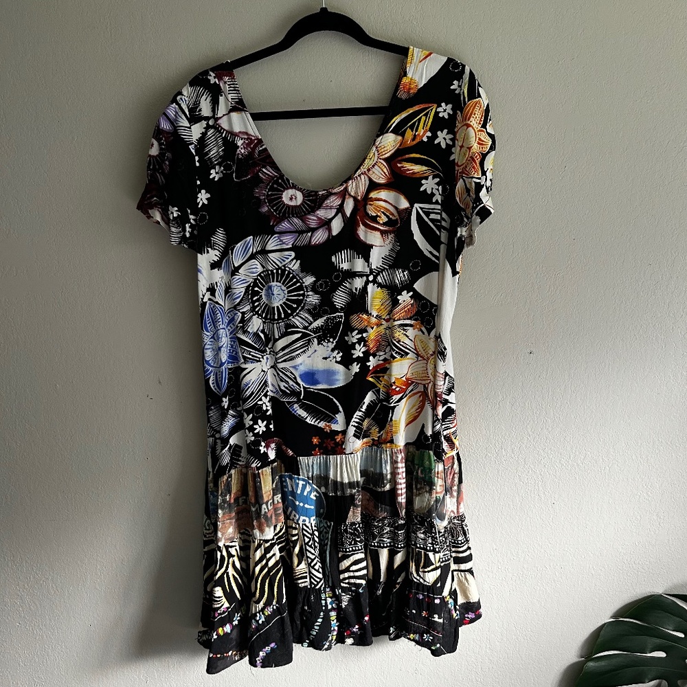 Jams World Black Multicolor Floral Tiered Mini Dress
